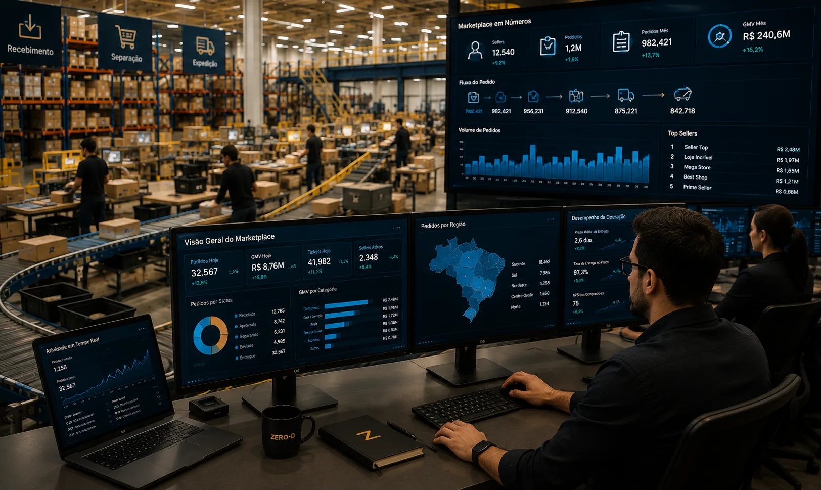 Marketplaces que conectam sellers, pedidos e operação em escala.
